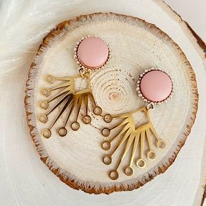 Gold & Pink Art Nouveau-Inspired Dangle Earrings - Trendy Retro Earrings
